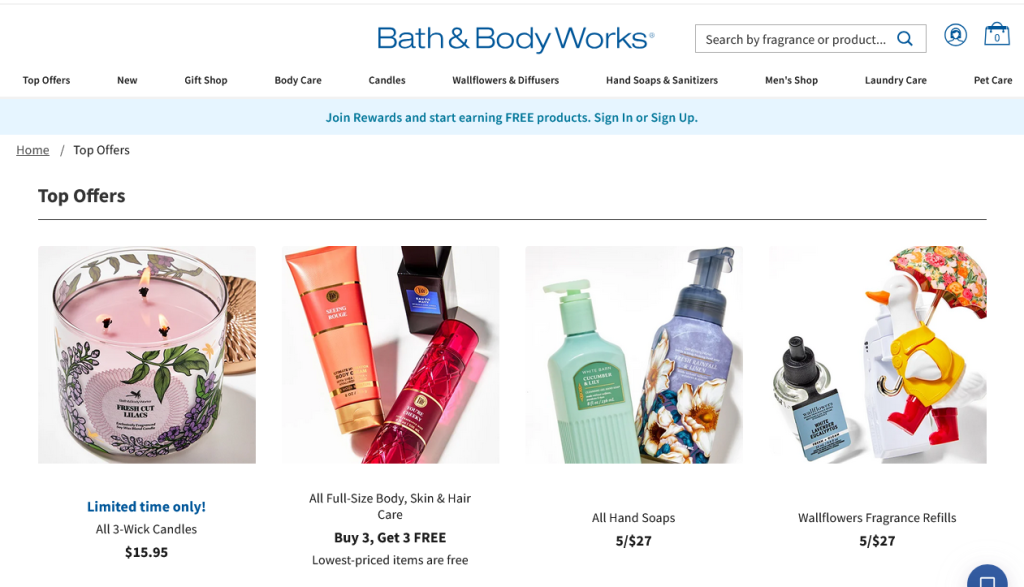 Bath and Body Works Sales page